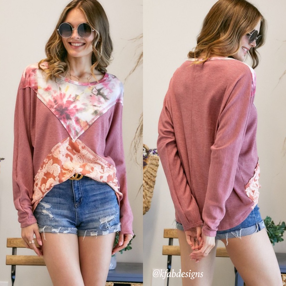 LAST 2! Color Block Paisley/Tie Dye Print Super Soft Top! - Picture 5 of 8